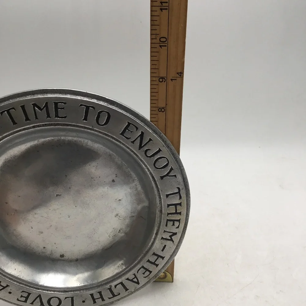 Olde Bradford Co Pewter Health Love Wealth Time to Enjoy Them Plate Troy PA 9